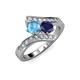 3 - Eleni Blue Topaz and Blue Sapphire with Side Diamonds Bypass Ring 