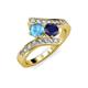 3 - Eleni Blue Topaz and Blue Sapphire with Side Diamonds Bypass Ring 