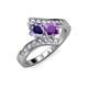 3 - Eleni Iolite and Amethyst with Side Diamonds Bypass Ring 