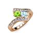 3 - Eleni Peridot and Aquamarine with Side Diamonds Bypass Ring 