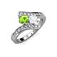 3 - Eleni Peridot and White Sapphire with Side Diamonds Bypass Ring 