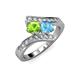 3 - Eleni Peridot and Blue Topaz with Side Diamonds Bypass Ring 