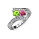 3 - Eleni Peridot and Rhodolite Garnet with Side Diamonds Bypass Ring 
