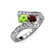 3 - Eleni Peridot and Red Garnet with Side Diamonds Bypass Ring 