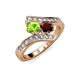 3 - Eleni Peridot and Red Garnet with Side Diamonds Bypass Ring 