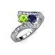 3 - Eleni Peridot and Blue Sapphire with Side Diamonds Bypass Ring 