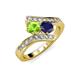 3 - Eleni Peridot and Blue Sapphire with Side Diamonds Bypass Ring 
