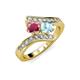 3 - Eleni Rhodolite Garnet and Aquamarine with Side Diamonds Bypass Ring 