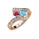 3 - Eleni Rhodolite Garnet and Blue Topaz with Side Diamonds Bypass Ring 