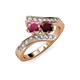 3 - Eleni Rhodolite and Red Garnet with Side Diamonds Bypass Ring 