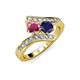 3 - Eleni Rhodolite Garnet and Blue Sapphire with Side Diamonds Bypass Ring 