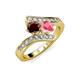3 - Eleni Red Garnet and Pink Tourmaline with Side Diamonds Bypass Ring 