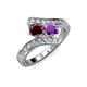 3 - Eleni Red Garnet and Amethyst with Side Diamonds Bypass Ring 