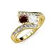 3 - Eleni Red Garnet and White Sapphire with Side Diamonds Bypass Ring 