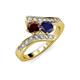 3 - Eleni Red Garnet and Blue Sapphire with Side Diamonds Bypass Ring 