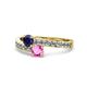 1 - Olena Blue and Pink Sapphire with Side Diamonds Bypass Ring 