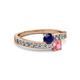 2 - Olena Blue Sapphire and Pink Tourmaline with Side Diamonds Bypass Ring 