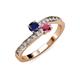 3 - Olena Blue Sapphire and Rhodolite Garnet with Side Diamonds Bypass Ring 