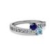 2 - Olena Blue Sapphire and Aquamarine with Side Diamonds Bypass Ring 
