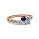 2 - Olena Blue Sapphire and Aquamarine with Side Diamonds Bypass Ring 