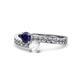1 - Olena Blue and White Sapphire with Side Diamonds Bypass Ring 