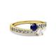2 - Olena Blue and White Sapphire with Side Diamonds Bypass Ring 