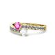1 - Olena Pink and White Sapphire with Side Diamonds Bypass Ring 