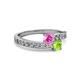 2 - Olena Pink Sapphire and Peridot with Side Diamonds Bypass Ring 