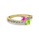 2 - Olena Pink Sapphire and Peridot with Side Diamonds Bypass Ring 