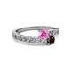 2 - Olena Pink Sapphire and Red Garnet with Side Diamonds Bypass Ring 
