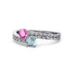 1 - Olena Pink Sapphire and Aquamarine with Side Diamonds Bypass Ring 