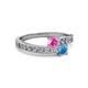 2 - Olena Pink Sapphire and Blue Topaz with Side Diamonds Bypass Ring 
