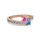 2 - Olena Pink Sapphire and Blue Topaz with Side Diamonds Bypass Ring 