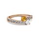 2 - Olena Citrine and White Sapphire with Side Diamonds Bypass Ring 