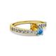 2 - Olena Citrine and Blue Topaz with Side Diamonds Bypass Ring 