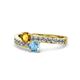 1 - Olena Citrine and Blue Topaz with Side Diamonds Bypass Ring 