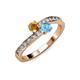 3 - Olena Citrine and Blue Topaz with Side Diamonds Bypass Ring 