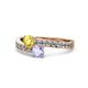 1 - Olena Yellow Sapphire and Tanzanite with Side Diamonds Bypass Ring 