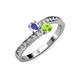 3 - Olena Tanzanite and Peridot with Side Diamonds Bypass Ring 