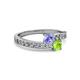 2 - Olena Tanzanite and Peridot with Side Diamonds Bypass Ring 