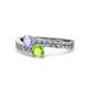 1 - Olena Tanzanite and Peridot with Side Diamonds Bypass Ring 