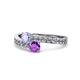 1 - Olena Tanzanite and Amethyst with Side Diamonds Bypass Ring 