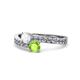 1 - Olena White Sapphire and Peridot with Side Diamonds Bypass Ring 