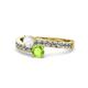 1 - Olena White Sapphire and Peridot with Side Diamonds Bypass Ring 