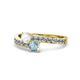 1 - Olena White Sapphire and Aquamarine with Side Diamonds Bypass Ring 