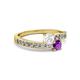 2 - Olena White Sapphire and Amethyst with Side Diamonds Bypass Ring 