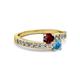 2 - Olena Ruby and Blue Topaz with Side Diamonds Bypass Ring 