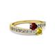 2 - Olena Ruby and Yellow Sapphire with Side Diamonds Bypass Ring 