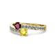 1 - Olena Ruby and Yellow Sapphire with Side Diamonds Bypass Ring 