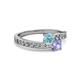 2 - Olena Aquamarine and Tanzanite with Side Diamonds Bypass Ring 